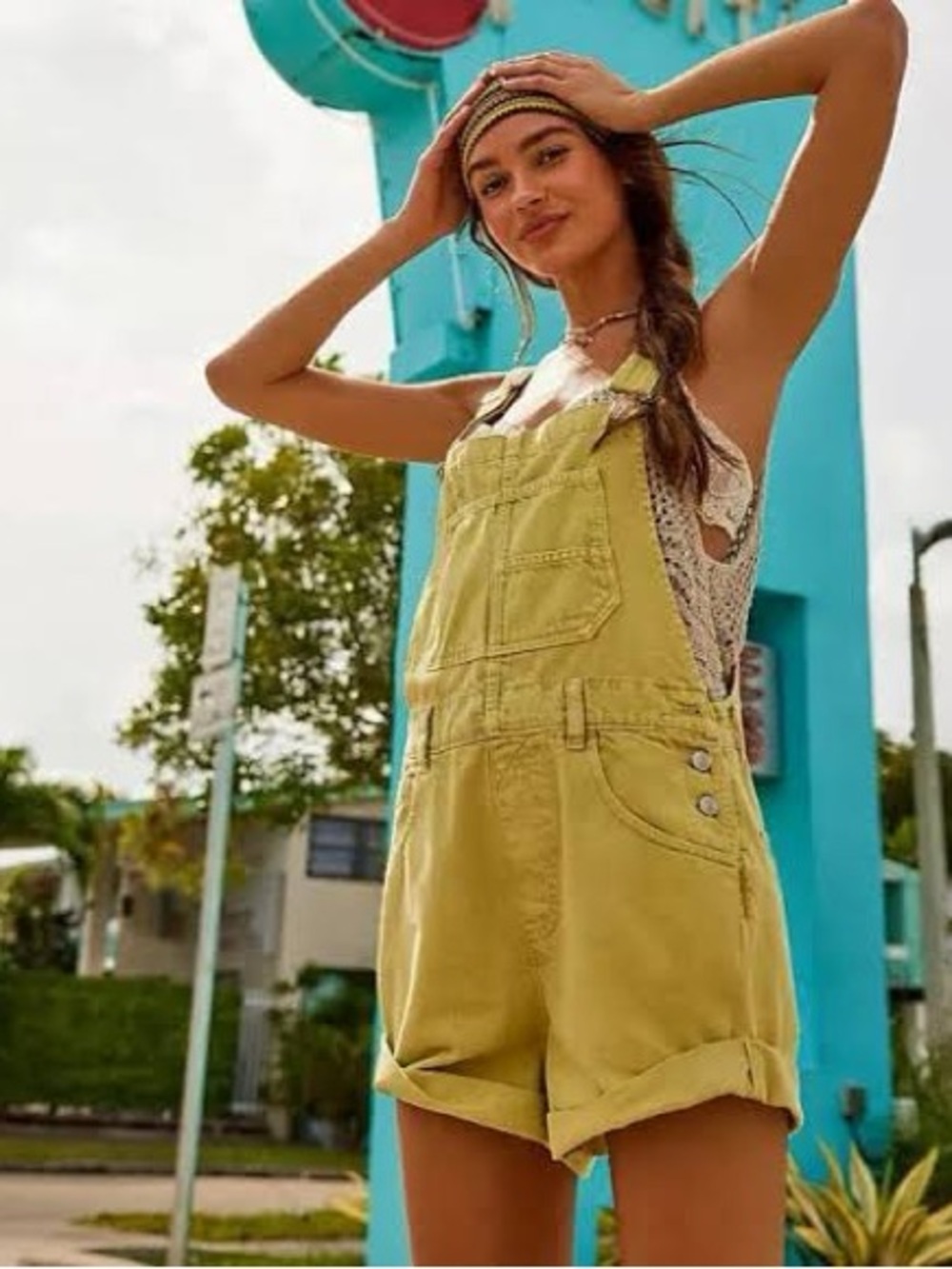 Free People Ziggy Denim Shortalls Overalls Green Size S